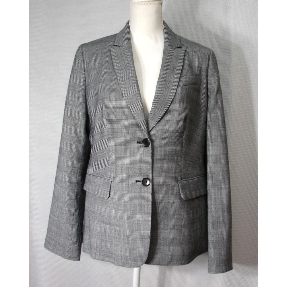 Talbots Womens Jacket Black Watch Plaid Menswear Blazer Size 12 Wool Preppy